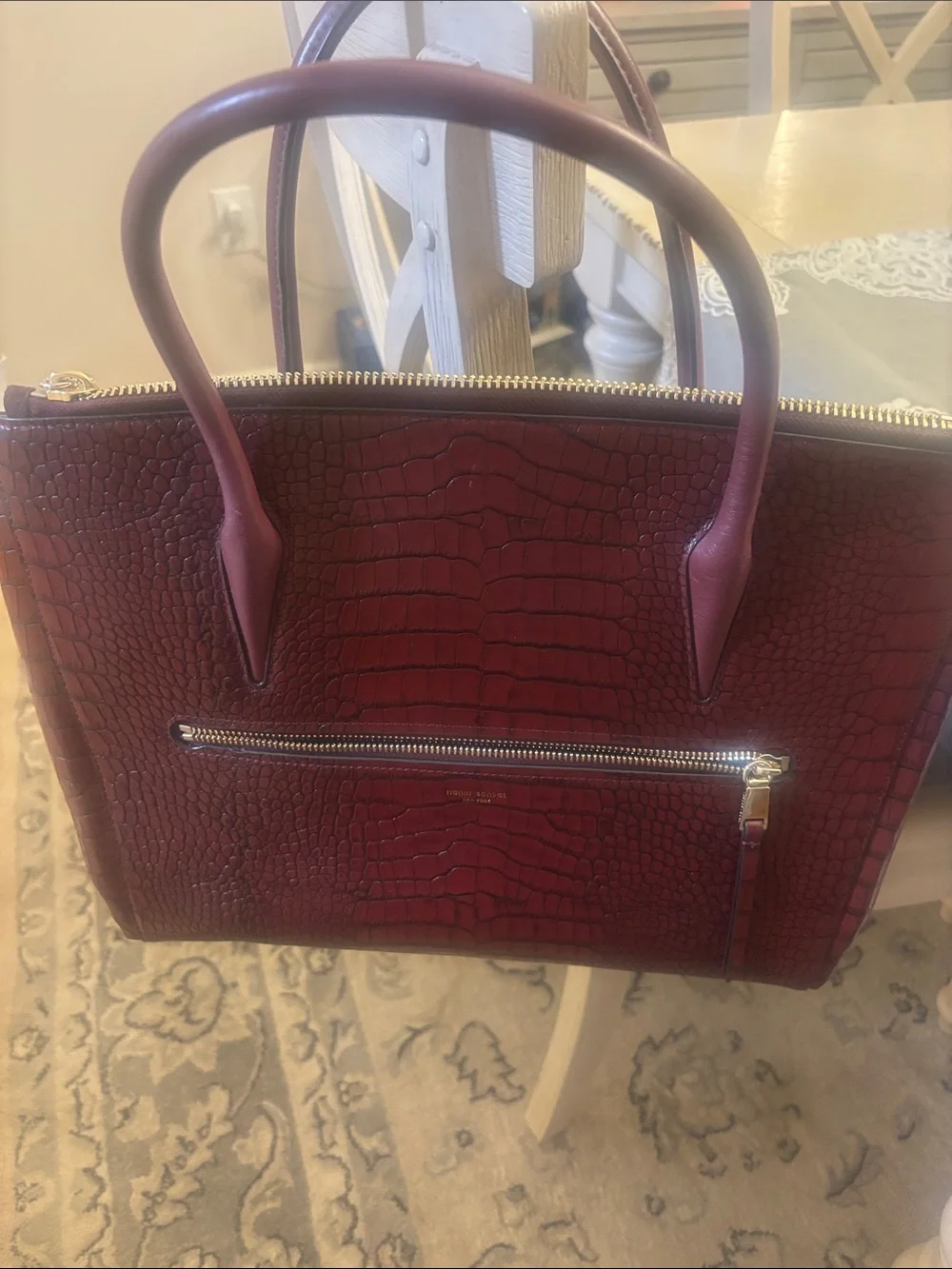 henri bendel Croc-Embossed Burgundy Tote with Card Pouch - Picture 13 of 14